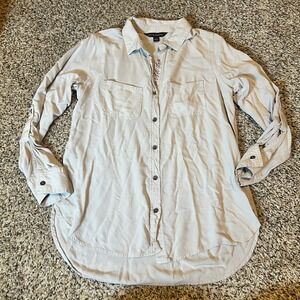 Rock‎ Republic Womens XS Shirt Embroidered Live Let Love Gray Long Sleeve